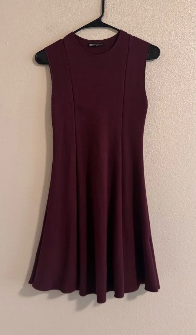 Zara Sleeveless Fit-and-Flare Dress in Wine