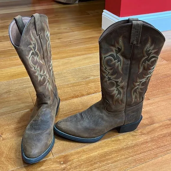 JUSTIN Men's New Stampede Huck Brown Boots 2551 size 9.5D