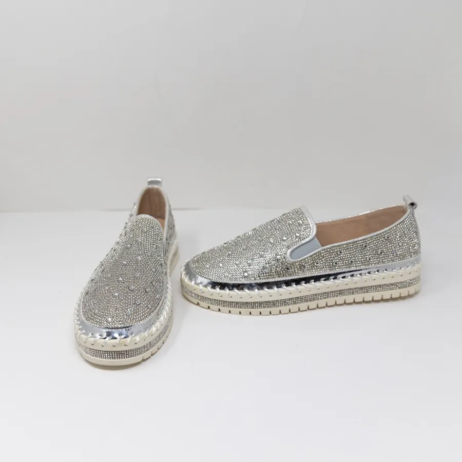 NEW Azalea Wang Brittany Crystal Jewel Rhinestone Sneakers Shoes Silver 7