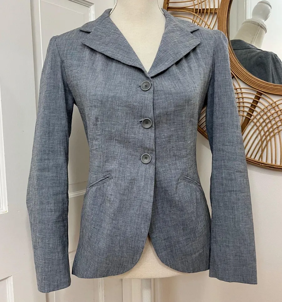 Lilith Linen Cotton Blazer Jacket Women M 40 Avant Garde Asymmetric Chic French Gray Size M