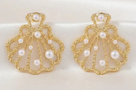 Gold Pearl Shell Drop Earrings