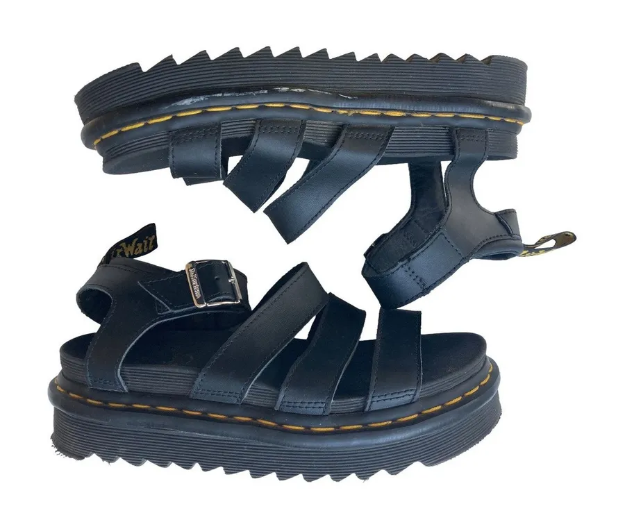 Dr Martens Blaire Edgy Grunge Lite Chunky Platform Strap Black Leather Sandals 6