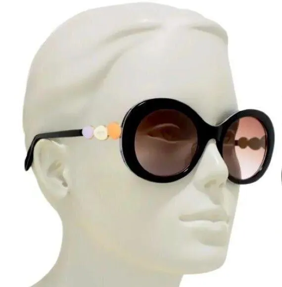 Emilio Pucci - Brown Tortoiseshell Effect Round Frame Embellished Sunglasses New