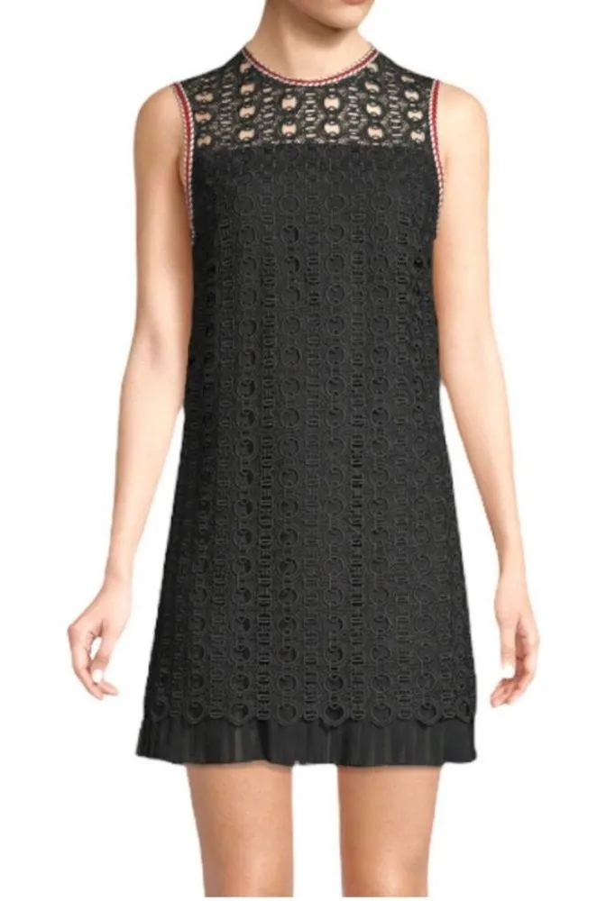 Sandro Lace Crochet Embroidered Franck Mini Dress Sleeveless Ruffle Pleated Hem