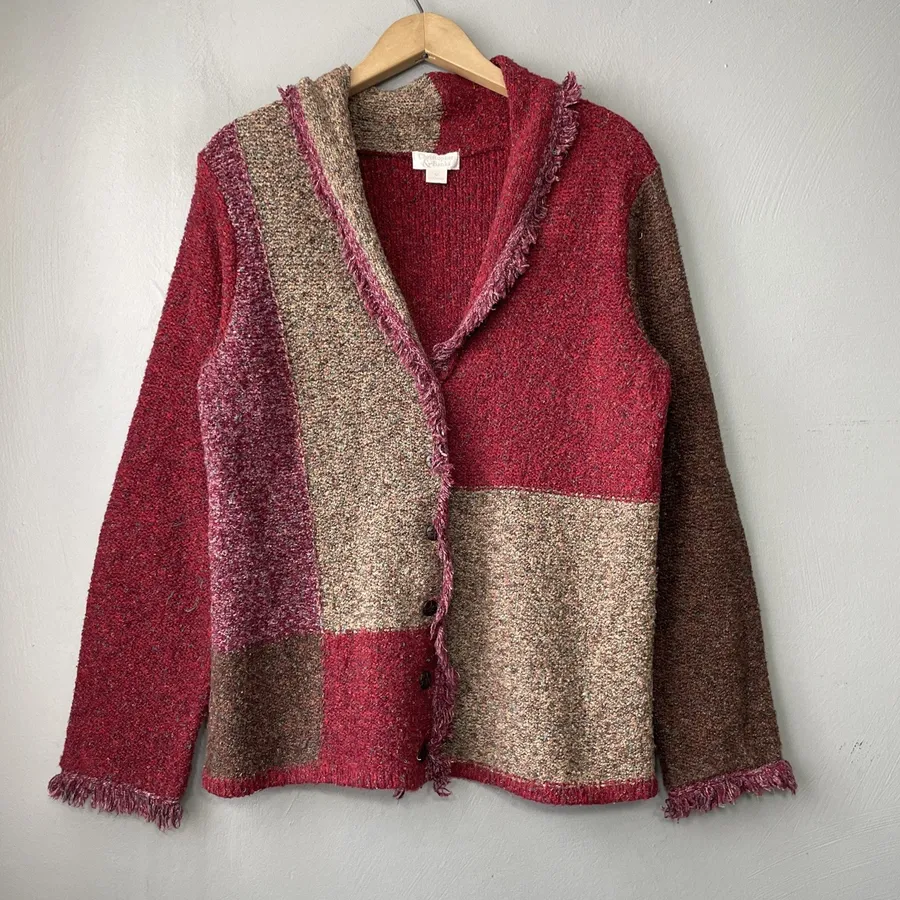 Patchwork Cardigan Size Medium Colorblock Fringed Sweater Artsy Festival Boho