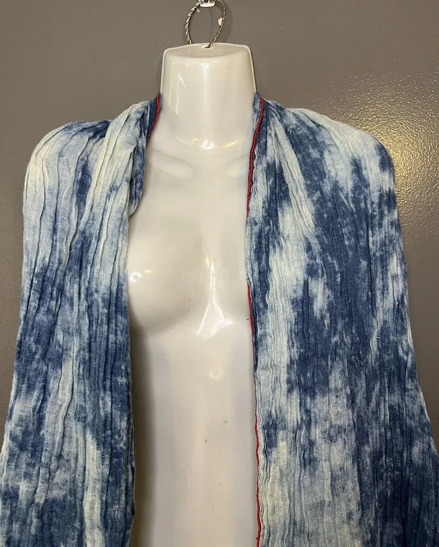 Rose & Rose Shawl Womens 2 Blue Crinkle Open Front Beaded Boho Kimono Duster