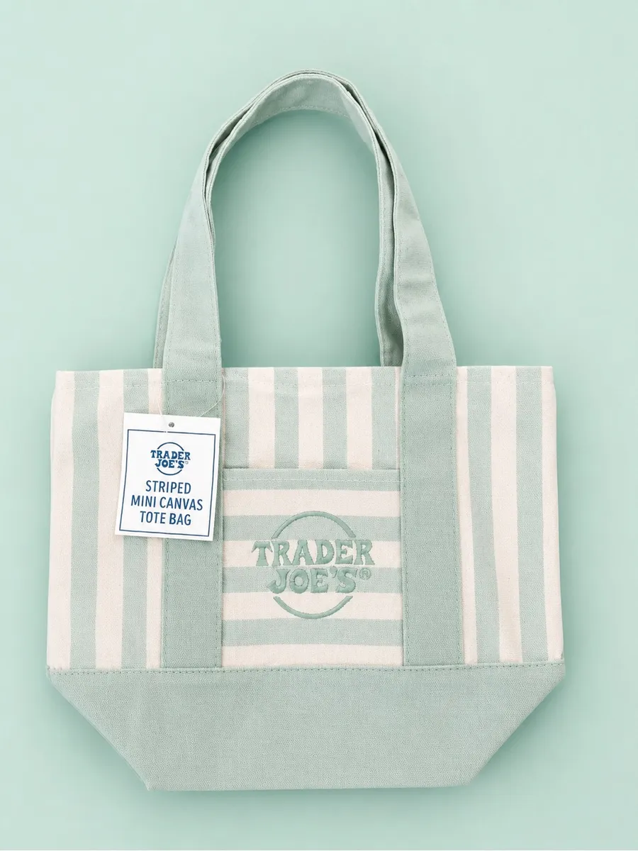Trader Joe's Mint Green Striped Canvas Tote Bag