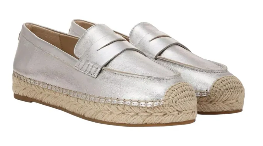 Sam Edelman Kai Espadrille Leather Slip-on Shoe in Silver NWOT S-523 Sz 6.5