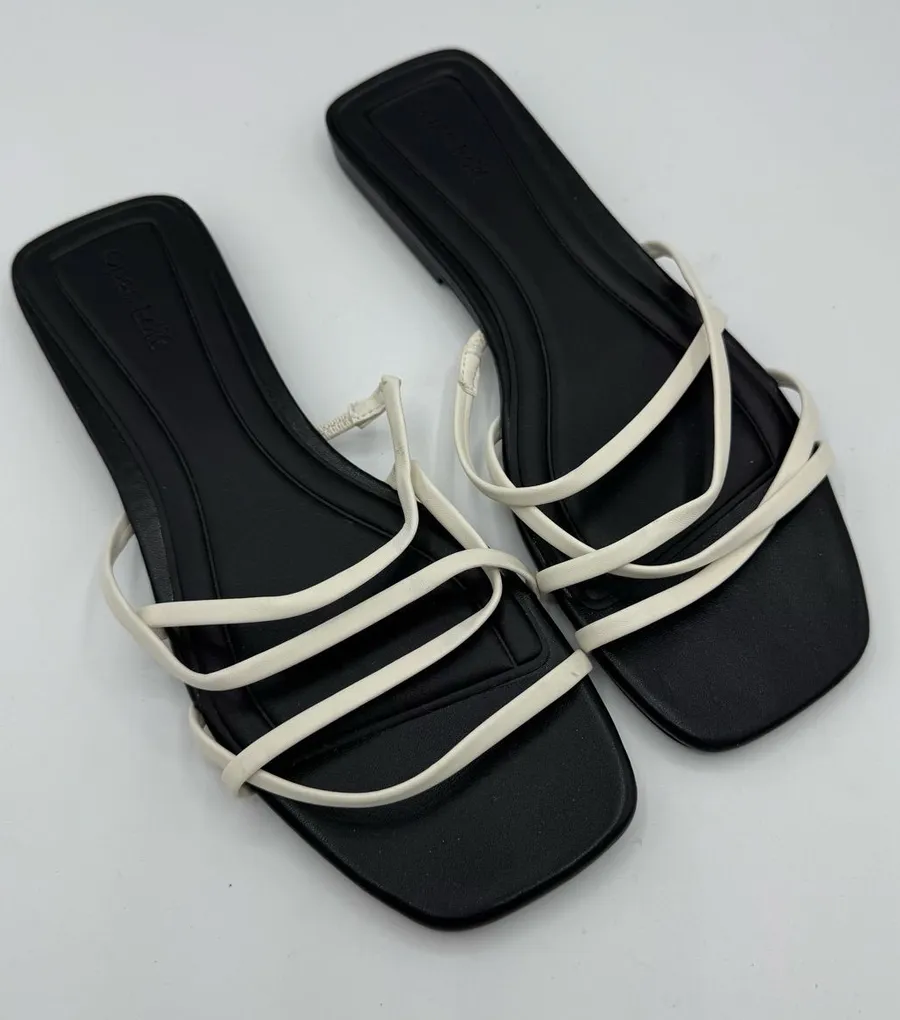 Open Edit Nordstrom NEW black & white Korva Slide Sandals Square Toe size 7 luxe