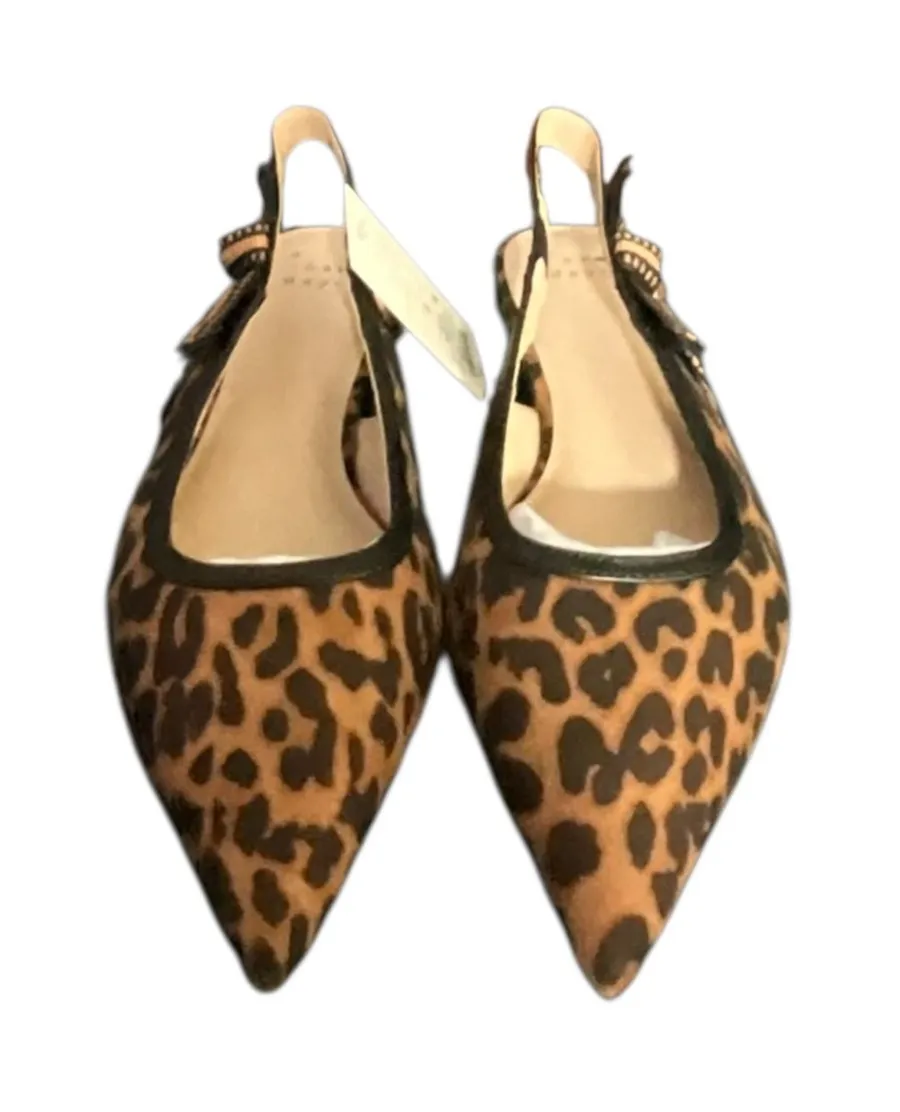 A New Day Flats Women 8 Brown London Slingback Leopard Pointed Toe Bow Accent