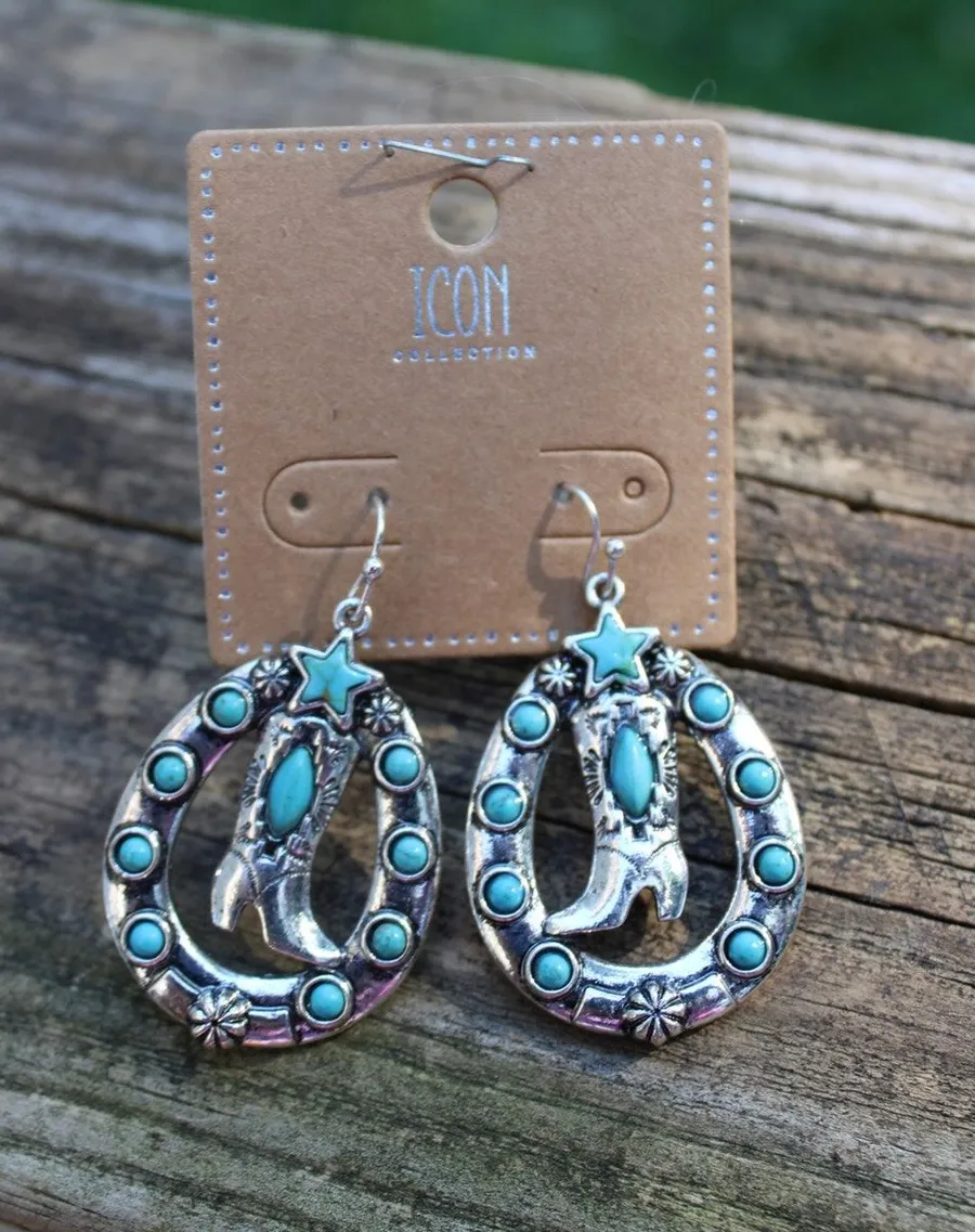 Western Turquoise Cowboy Boot Horseshoe Earrings | Icon Collection | NWT