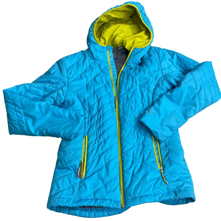 Icebreaker Merino wool blendBlue Quilted Hooded Puffer Jacket Womens Small Lime Blue