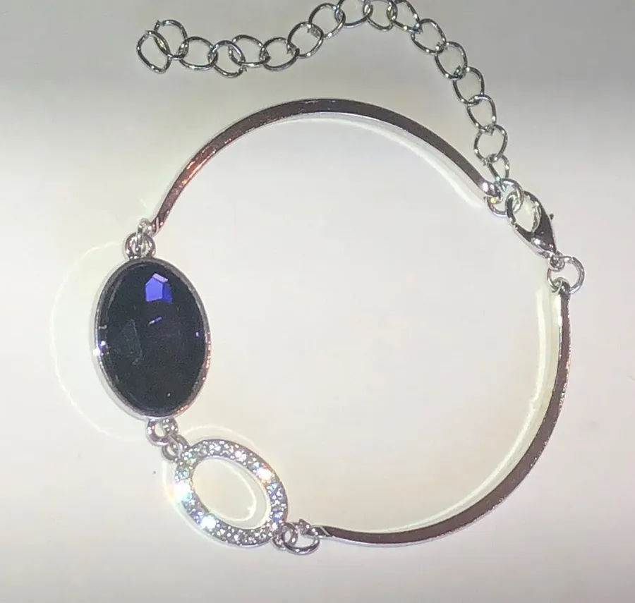 Silver Tone Bracelet with Purple Stone and Rhinestone Halo