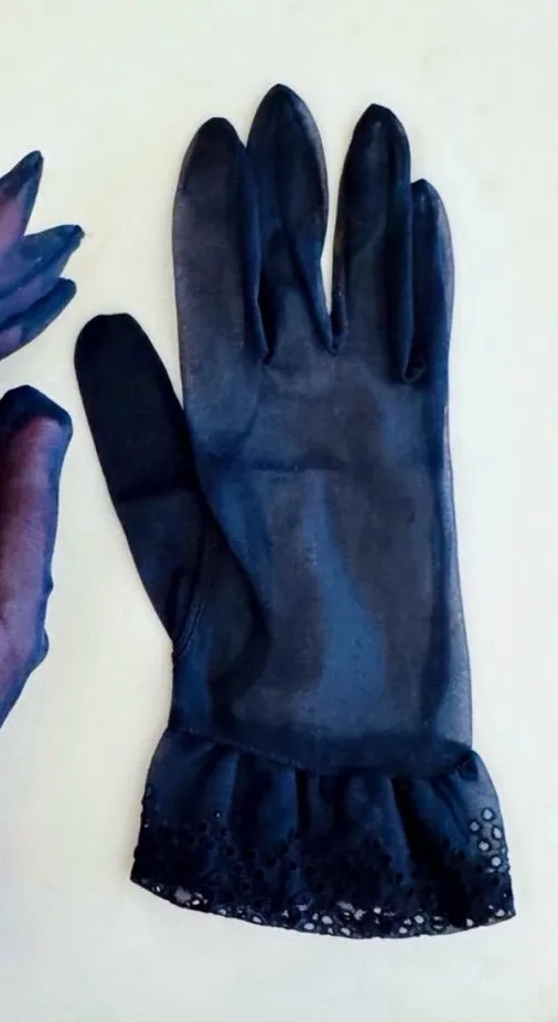 Vintage Sheer Black Dresz Gloves & Lace Trim, Elegant Evening & Gothic Style