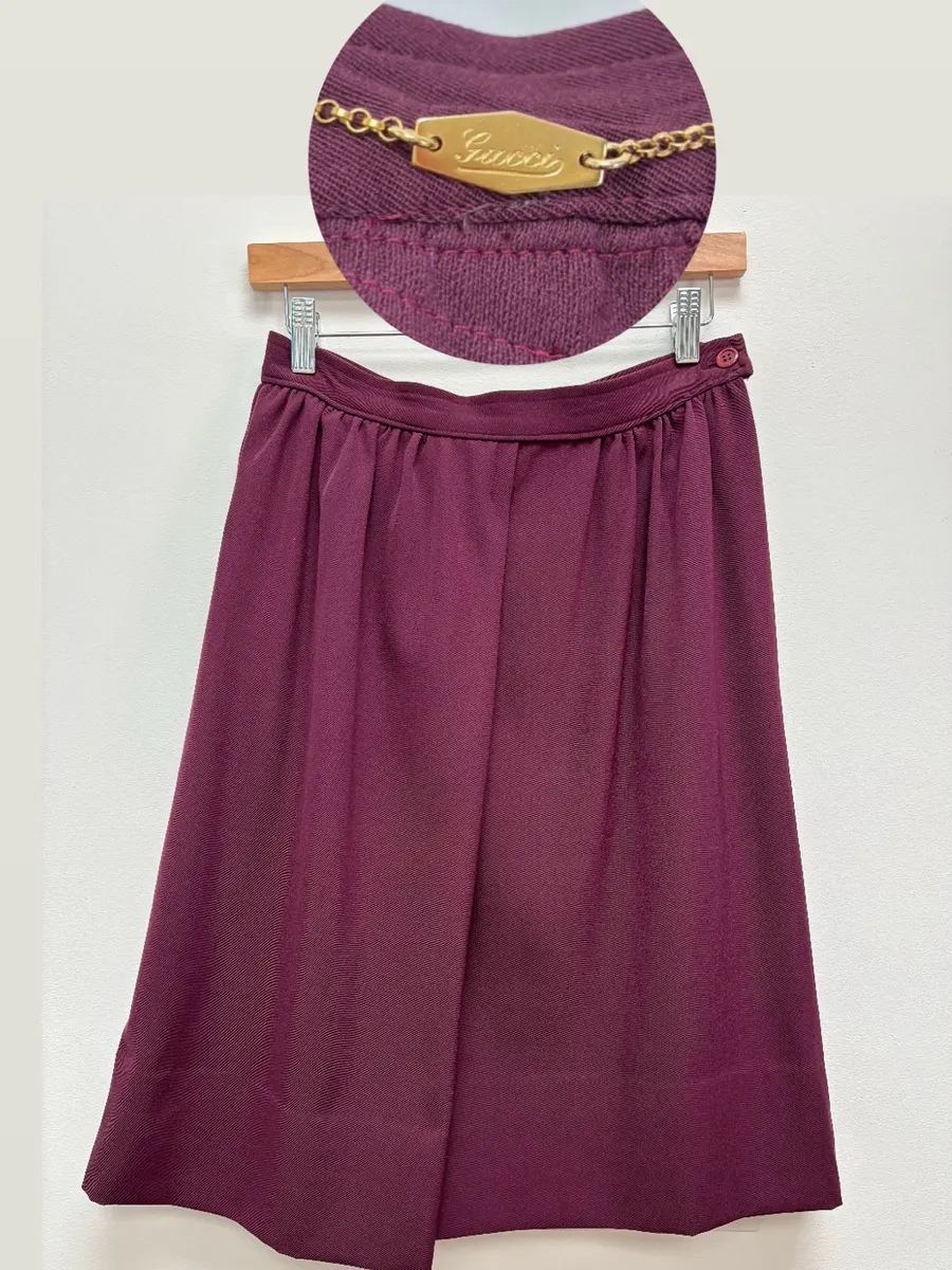 Vintage 1970s Gucci 100% Wool Burgundy A-Line Skirt Made in Italy S