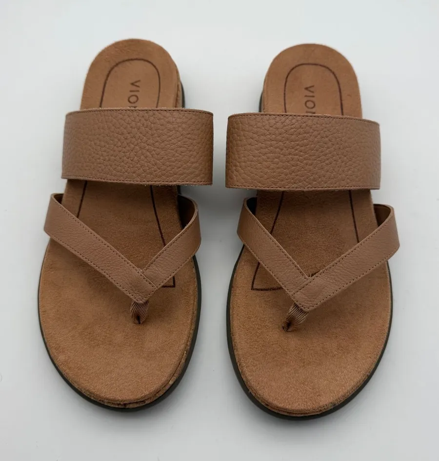 Vionic Marvina Tan Pebbled Leather Platform Wedge Sandals Size 8.5 Orthotic