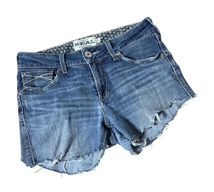 Ariat REAL Denim Shorts Womens 29 Raw Hem Embroidered Western Cutoffs