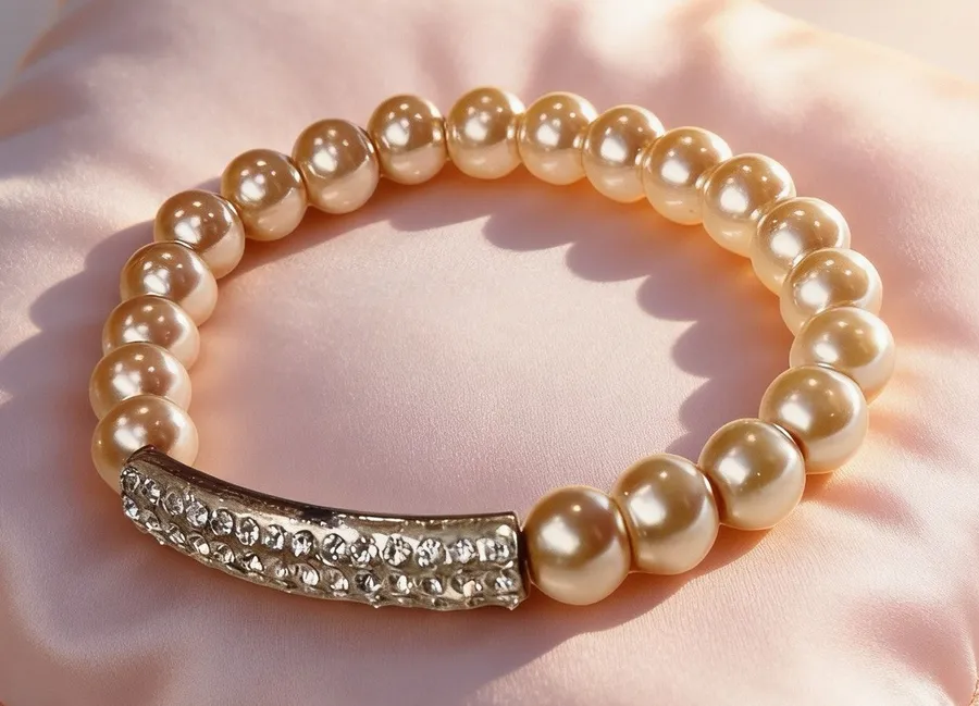 Crystal Bar and Faux Pearls Stretch Bracelet Pink