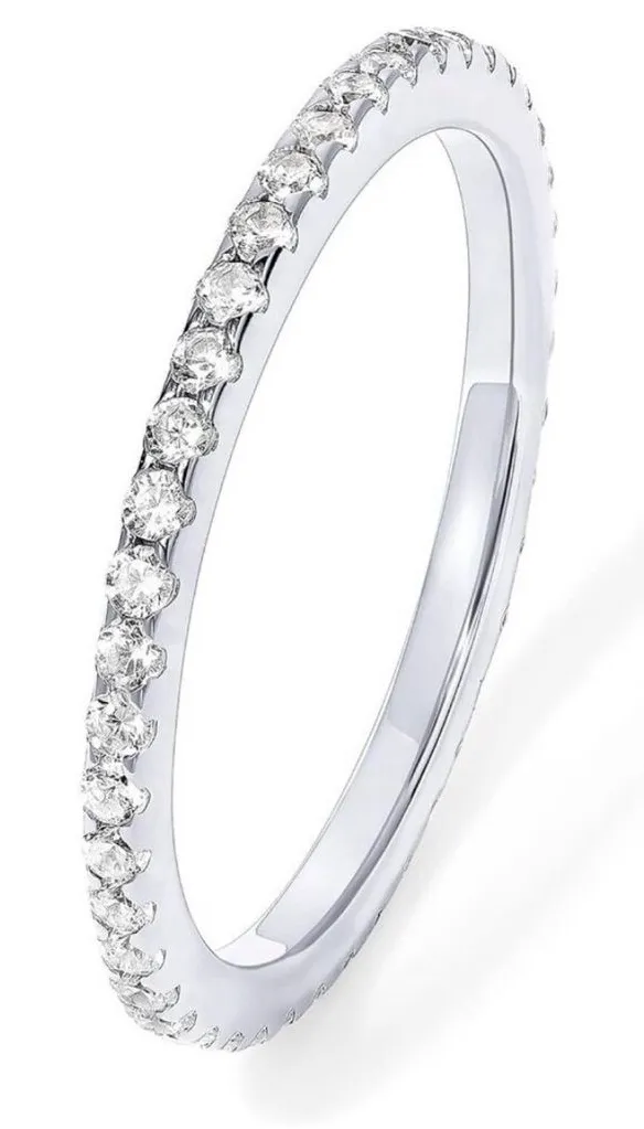 NWT SOLID 14K WHITE GOLD 925 STERLING SILVER SIMULATED DIAMOND ETERNITY RING