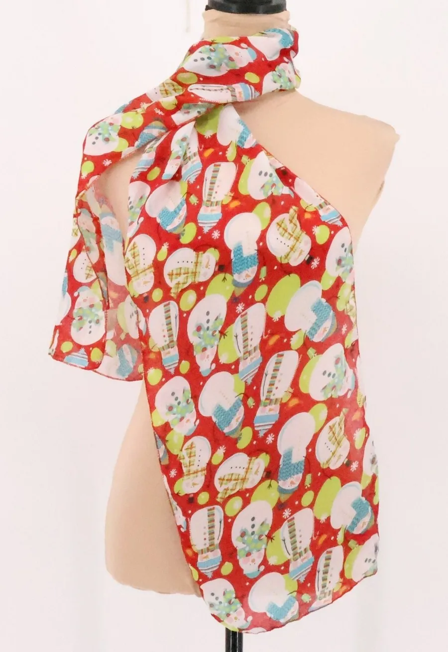 Snowman Scarf Christmas Holiday Red Winter Lightweight Rectangle 60x11.5