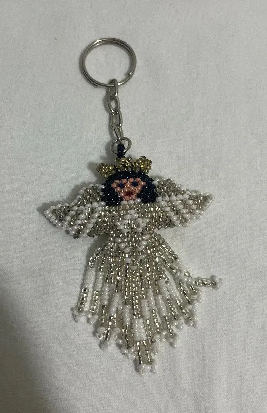 Handmade Beaded Angel Keychain White Silver Guardian Angel Charm Key Ring