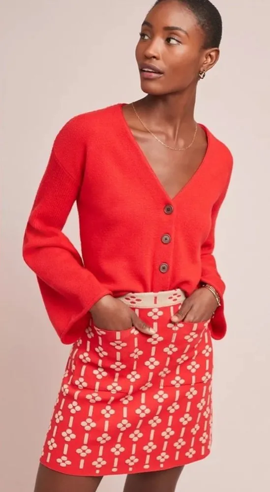 Maeve Red and Tan Patterned Mini Skirt. Size-L