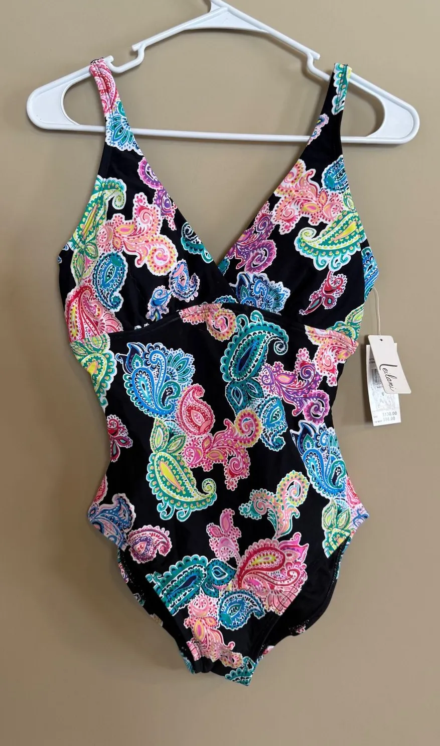 Leilani Womens Paisley One Piece Swimsuit Black Multi V