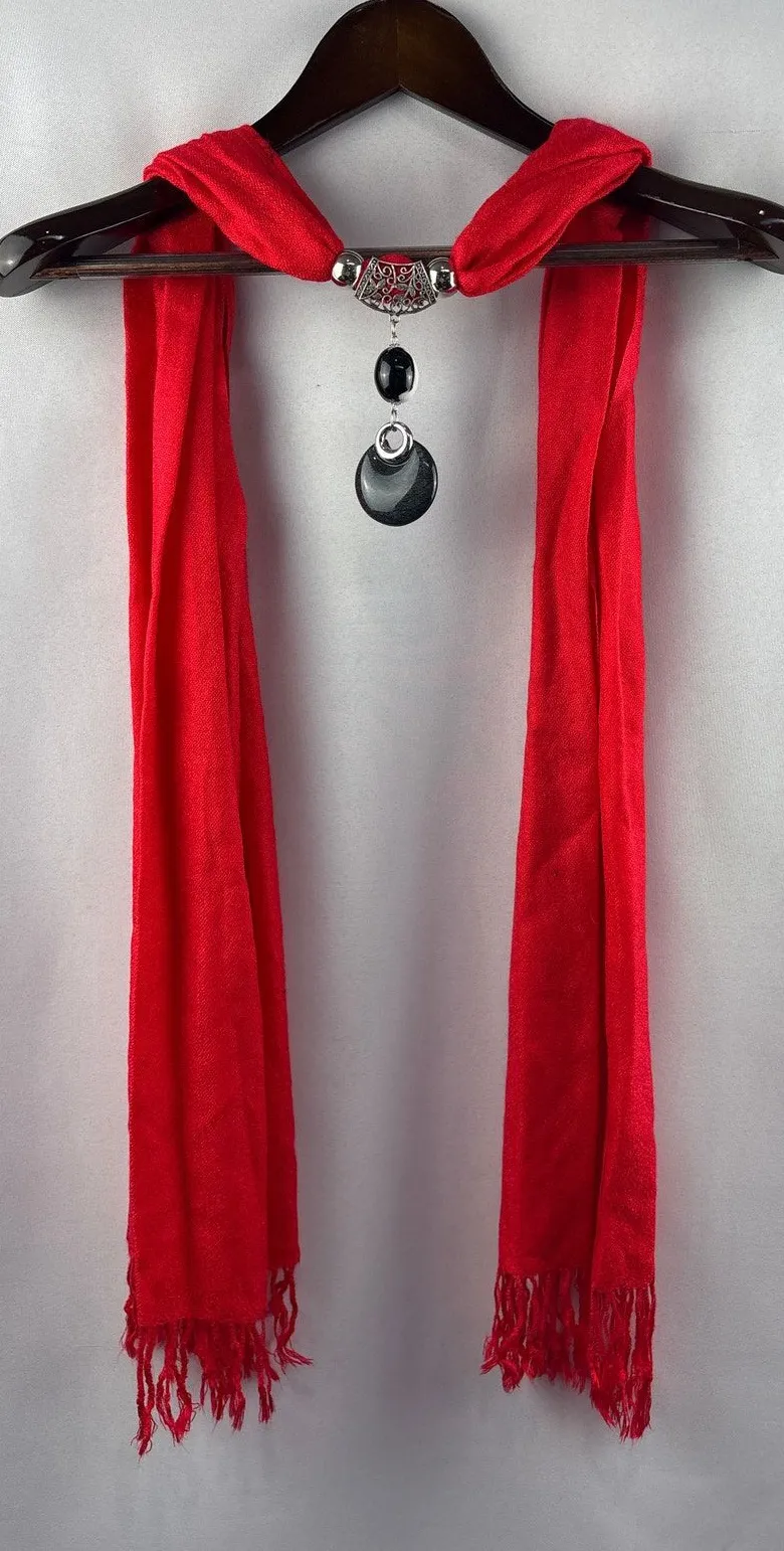 Women’s Pashmina O/S Bright Red Scarf w/ Bead Detail