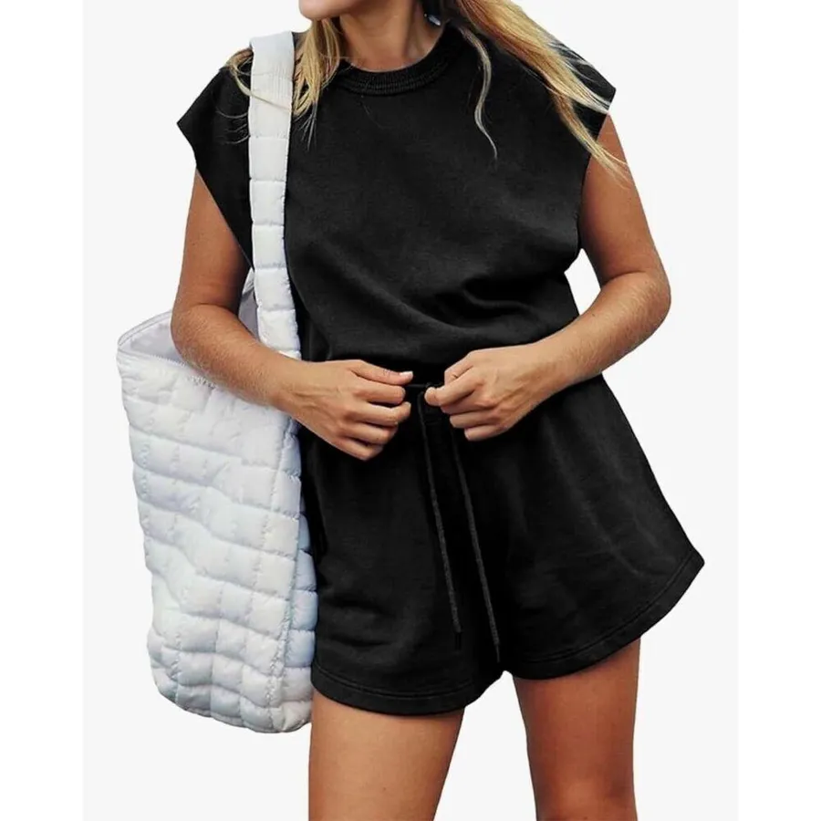 NEW Sleeveless Athletic Shorts Romper with Pockets XL Black