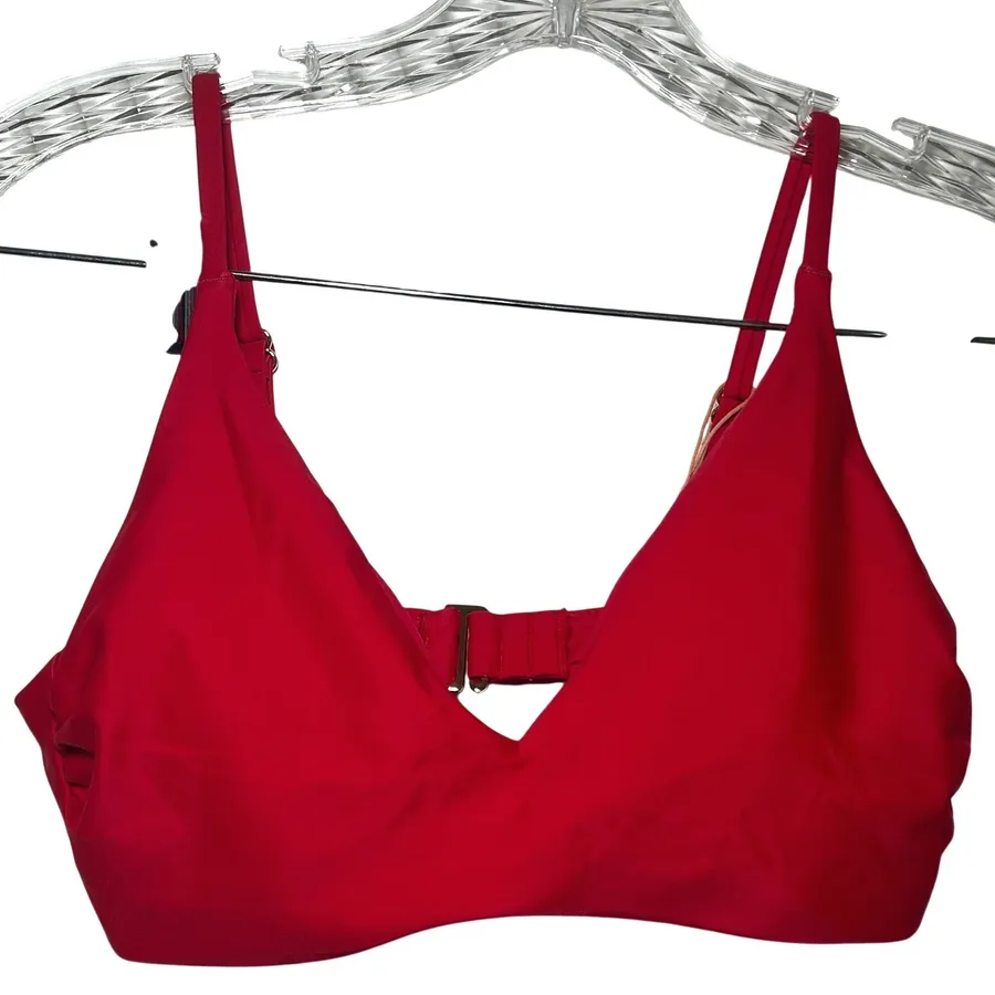 NWT Quince Italian V-Neck Bikini Top in cherry red women's small bold swim pool