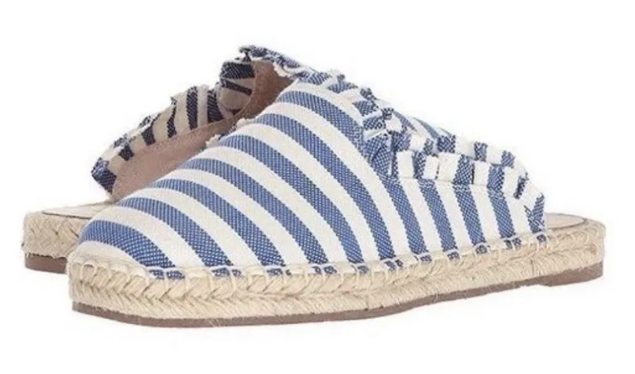 Kate Spade Size 6 Blue Cream Striped Canvas Laila Espadrilles Mules