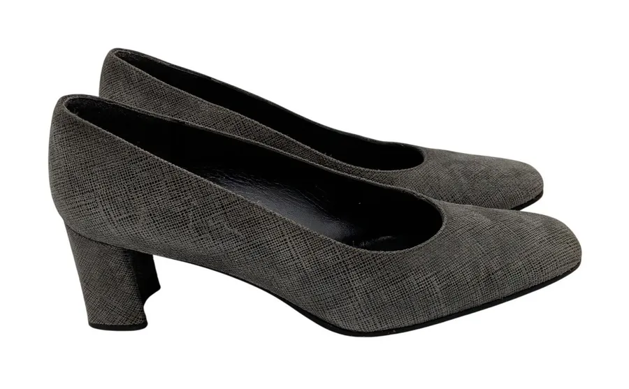 Stuart Weitzman Gray Textured Square Toe Block Heel Pumps Womens 8 AA Narrow