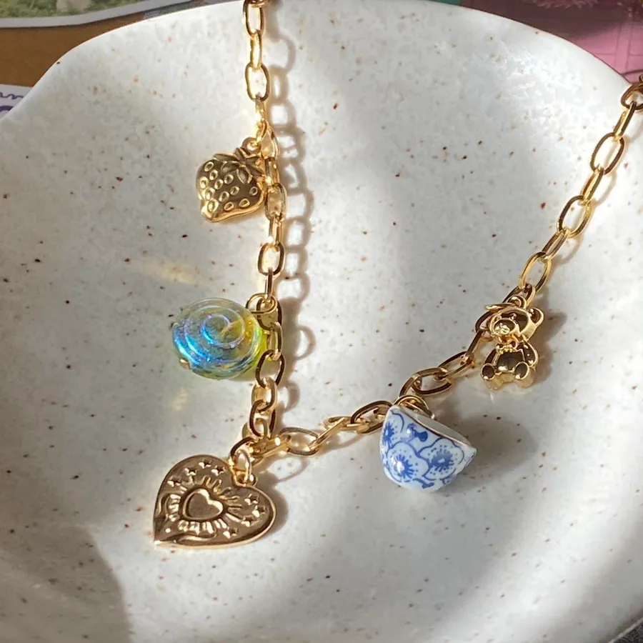 vintage cottage retro fairy style quality material mix gold stainless steel necklace🌝🍃