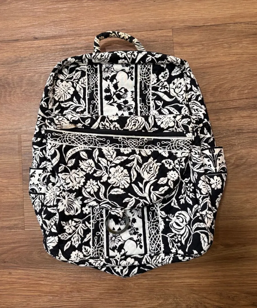 Aerie Black White Floral Quilted Backpack School Travel Bag Marie Collection