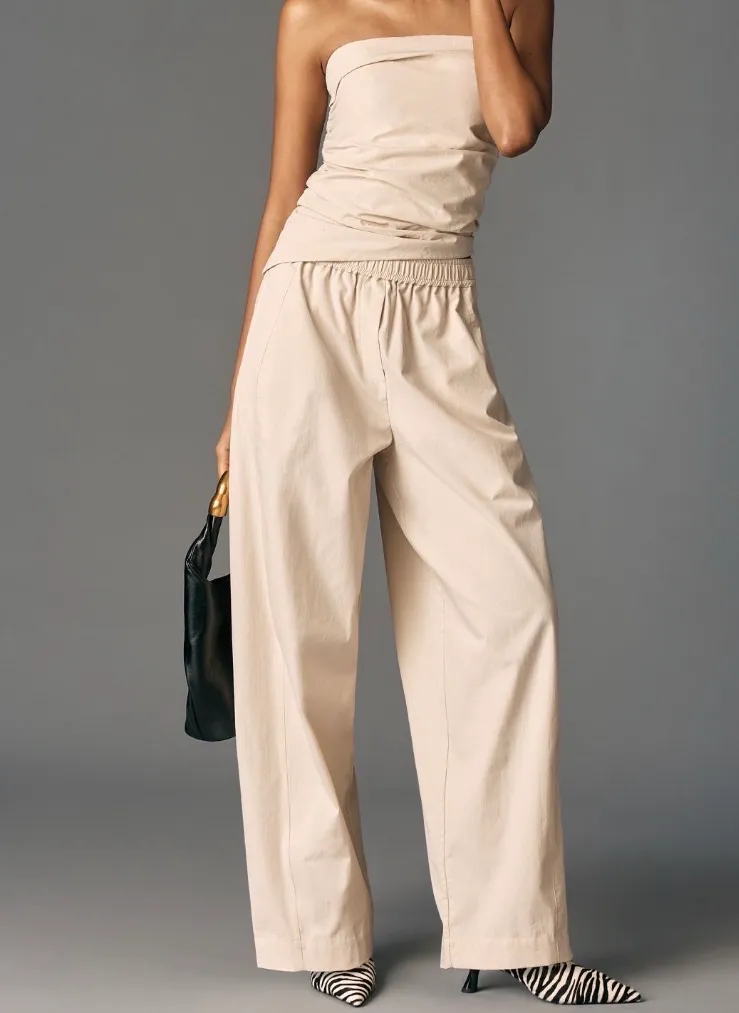 Anthropologie Maeve Poplin Sporty Pull-On Trousers, Size S