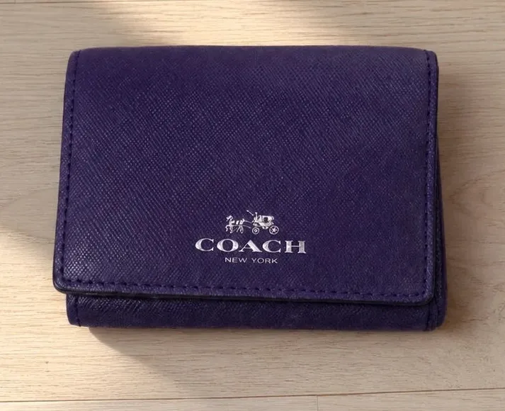 Coach Purple Leather Small Wallet Card Holder Coin Purse ID Case Compact