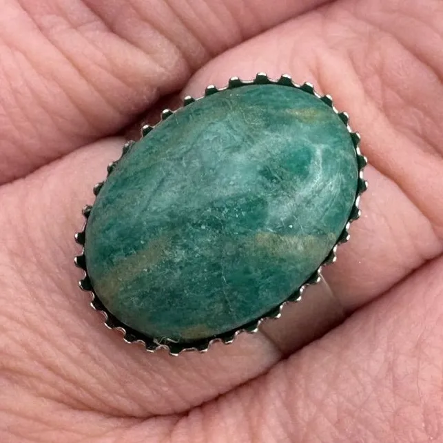 Green Stone Cabochon Adjustable Boho Statement Ring
