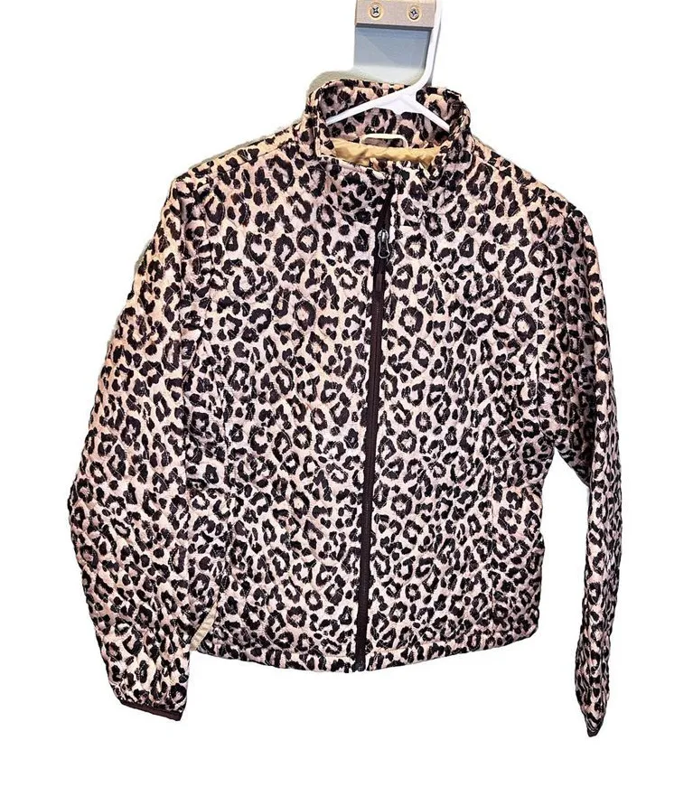 Land's End Cheeta Print Quilted Jacket Primaloft Size Small