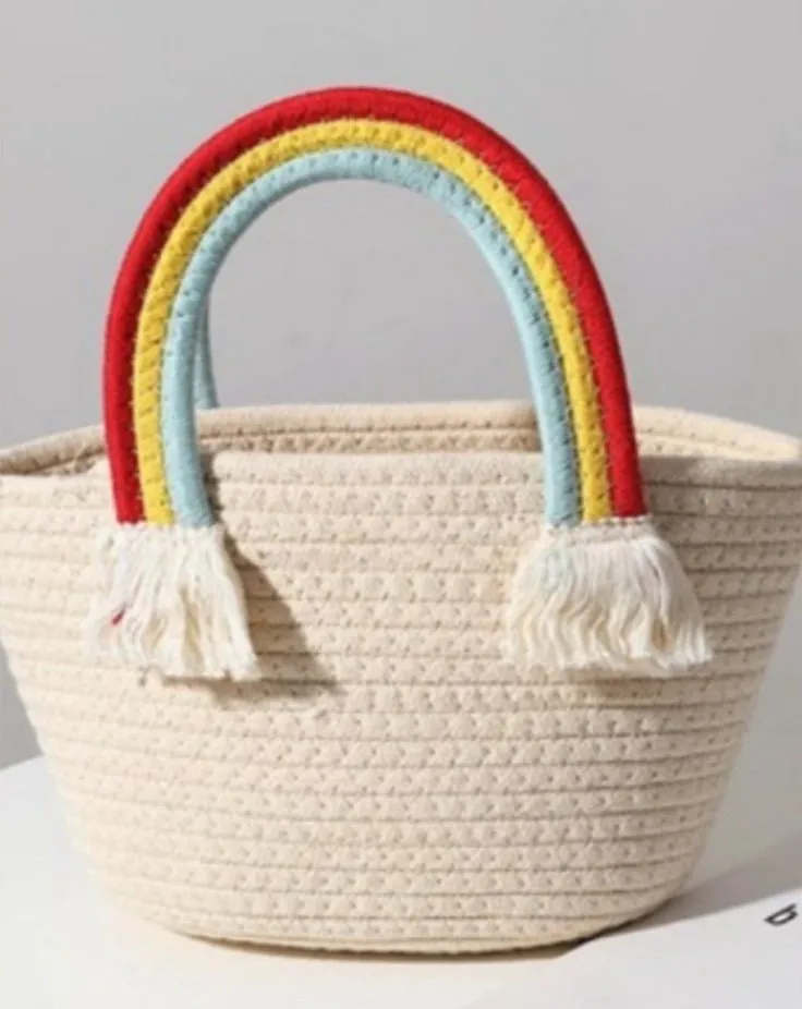 Rainbow Handle Tote Purse White