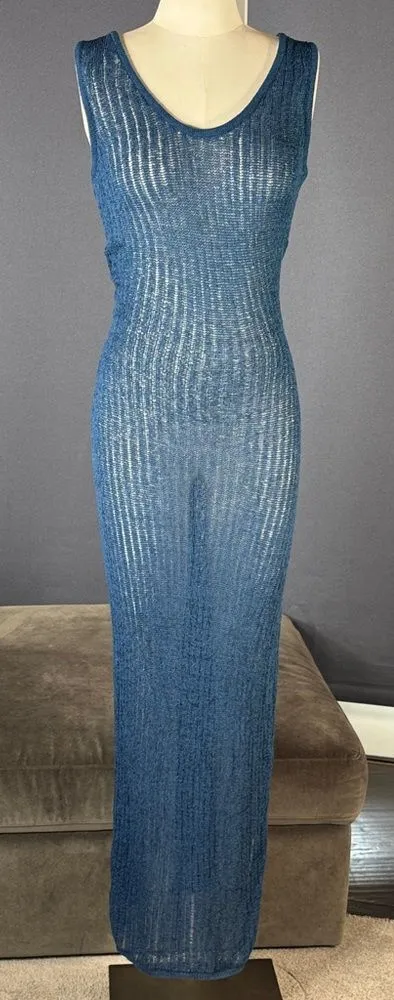Women’s Shade & Shore Blue Knit Sheer Maxi Tank Cover Up Size M 8/10 NWT