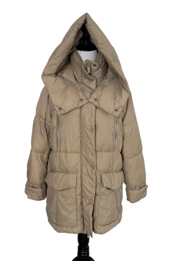 Zara Beige Puffy Coat Size Medium Tan