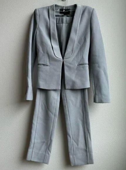 BCBGMAXAZRIA Gray Blue Pant Suit Trouser Office Career Two Piece Size XXS