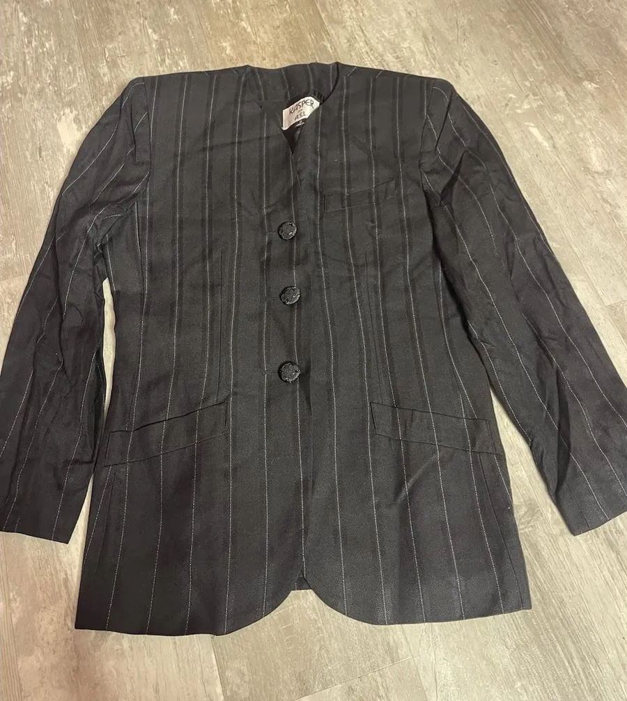 Vintage 90s Kasper ASL Blazer Jacket Size 8 Black Pin Stripes C0067