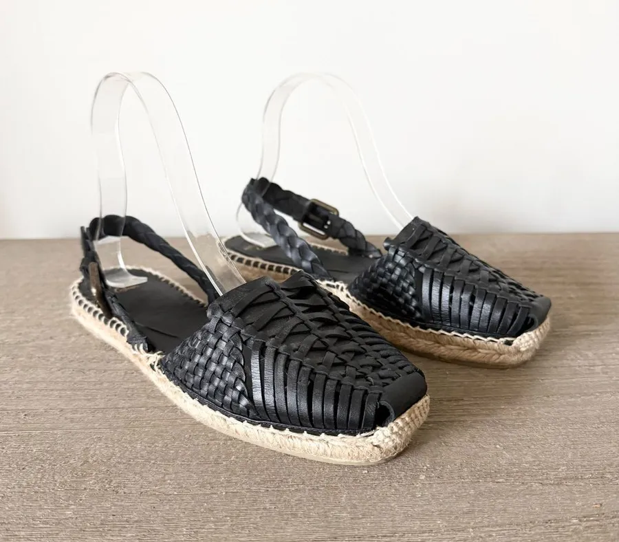 Castaner X Altuzarra Black Leather Woven Slingback Espadrille Flats - Size 37