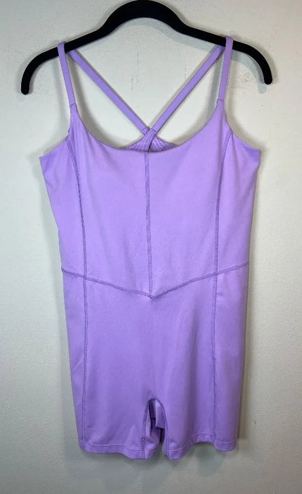 All In Motion Athletic Romper Body Suit Lilac Purple Shelf Bra Bike Shorts Large