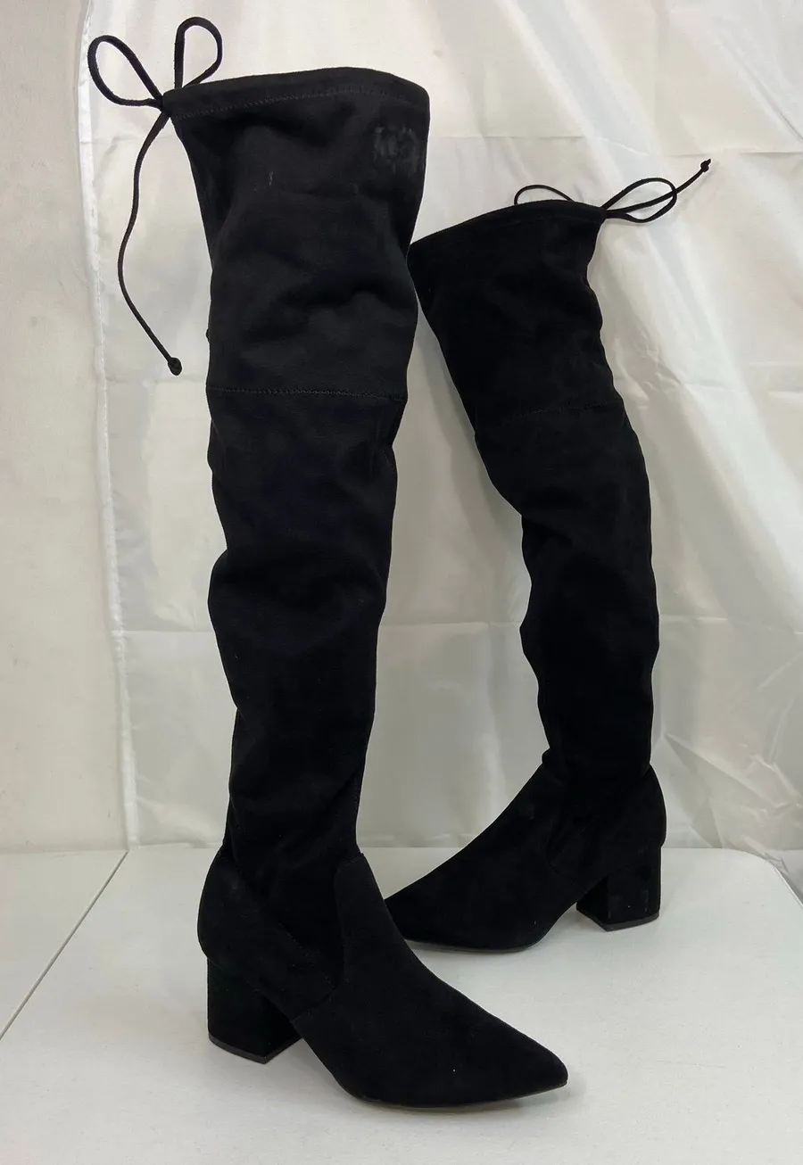 A New Day women's black faux suede knee high tall wedge chunky heel boots 7.5