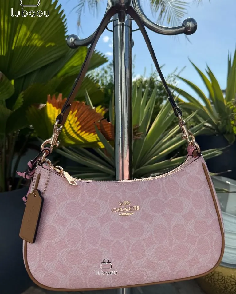 Coach Teri Shoulder Bag In Signature Canvas Powder Pink With Floral Charms