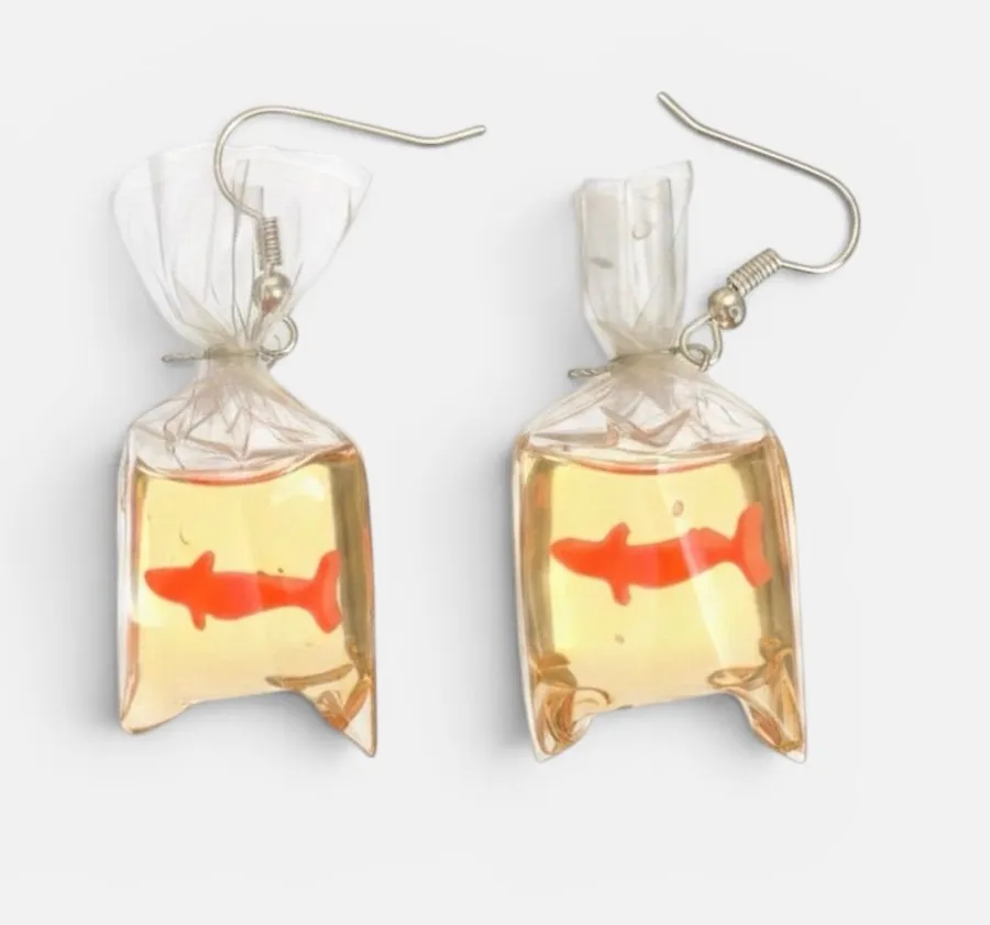 Vintage Gold Fish Bag Drop Earrings