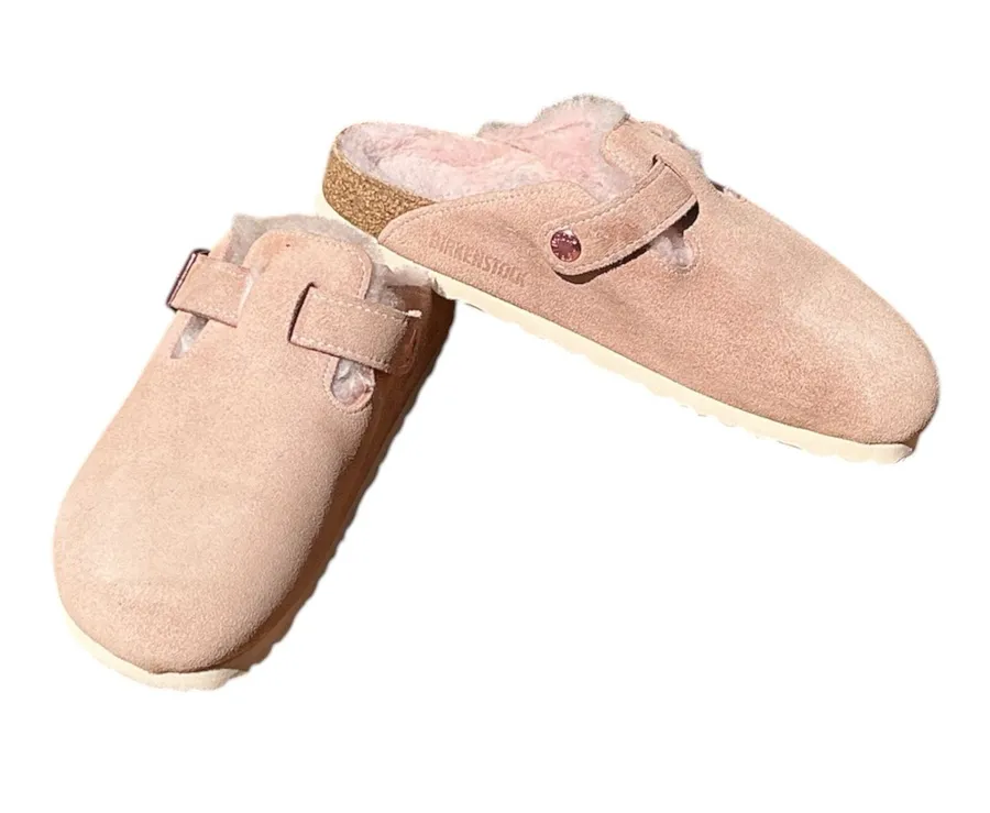 Birkenstock Boston Shearling Clogs Suede Pink Clay / Light Rose Women's 39 NWOT