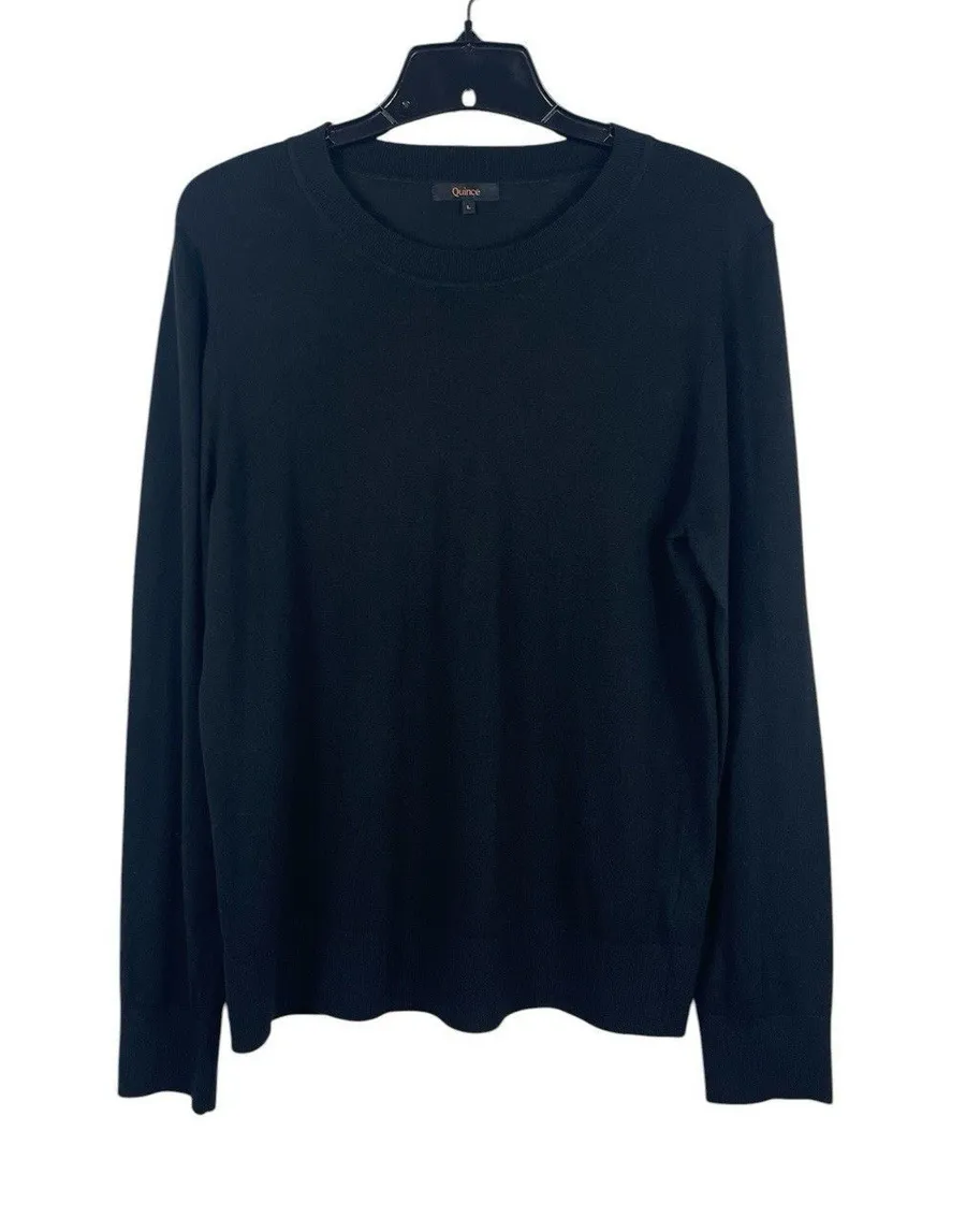 Quince Black Crewneck Sweater Cotton Cashmere Blend Pullover Soft Minimalist L